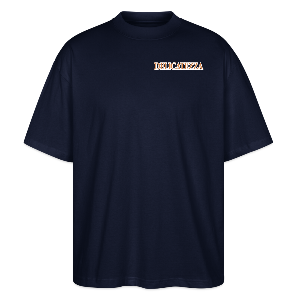 Oversized Unisex T-Shirt mit DELICATEZZA SARDINE PRINT Vorder- und Rückseite - Navy