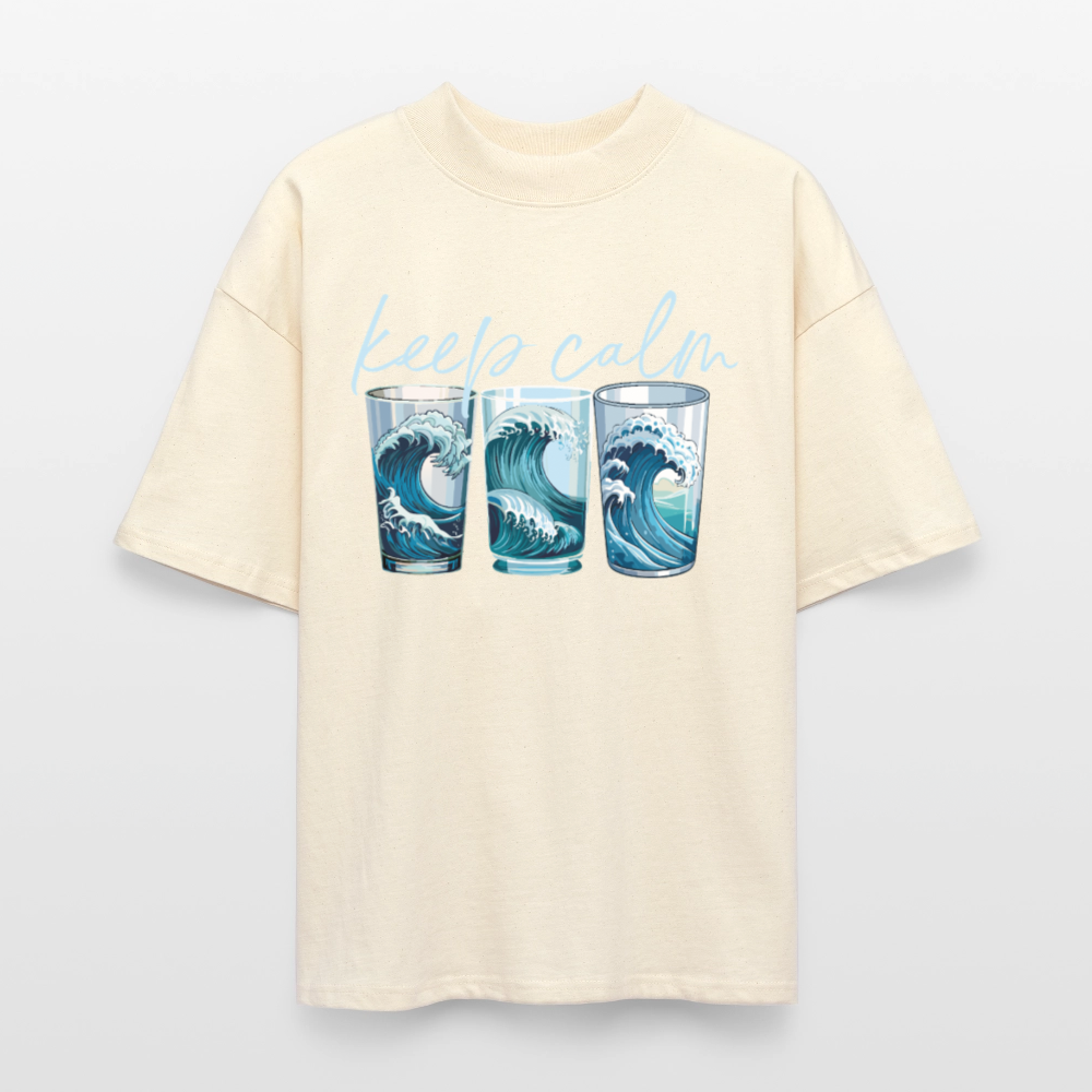 Oversized Unisex Bio T-Shirt mit KEEP CALM PRINT - Weißgrau