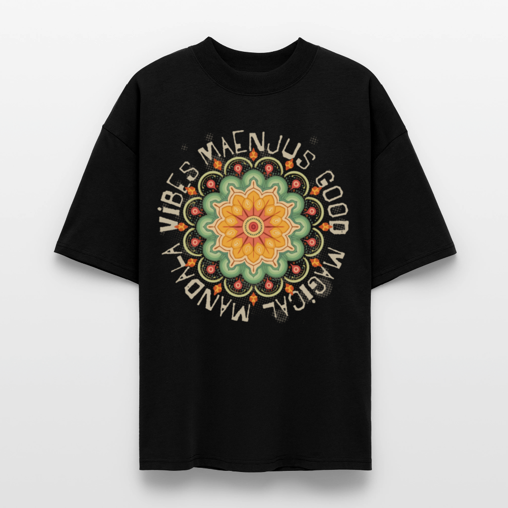 Oversized Unisex Bio T-Shirt mit MANDALA VIBES PRINT - Schwarz