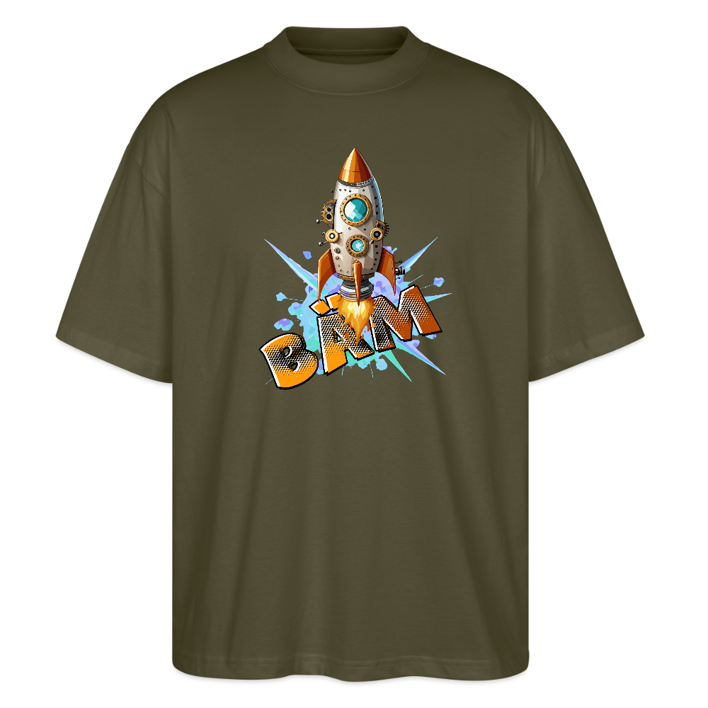 Oversized Unisex T-Shirt mit RAKETE PRINT - Khaki