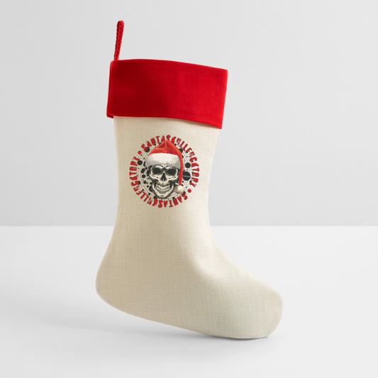 Leinen Weihnachtsstrumpf mit SANTASKULL PRINT - Natur/Rot 