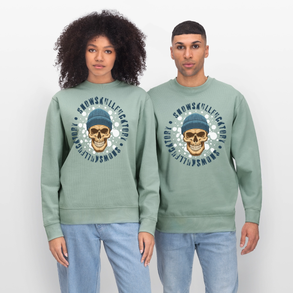Unisex Bio-Sweatshirt mit SNOWSKULL PRINT - Helles Graugrün