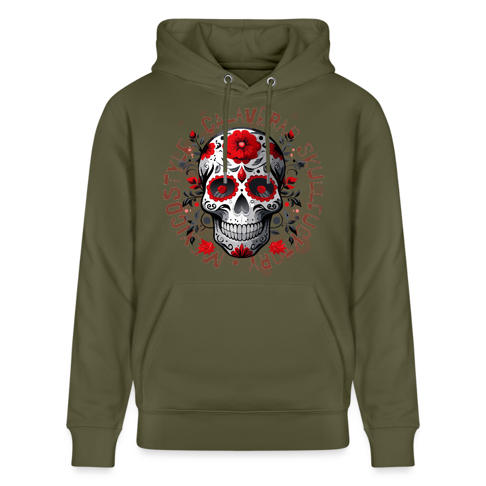 Unisex Hoodie mit CALAVERAS SKULL PRINT - Khaki Grün