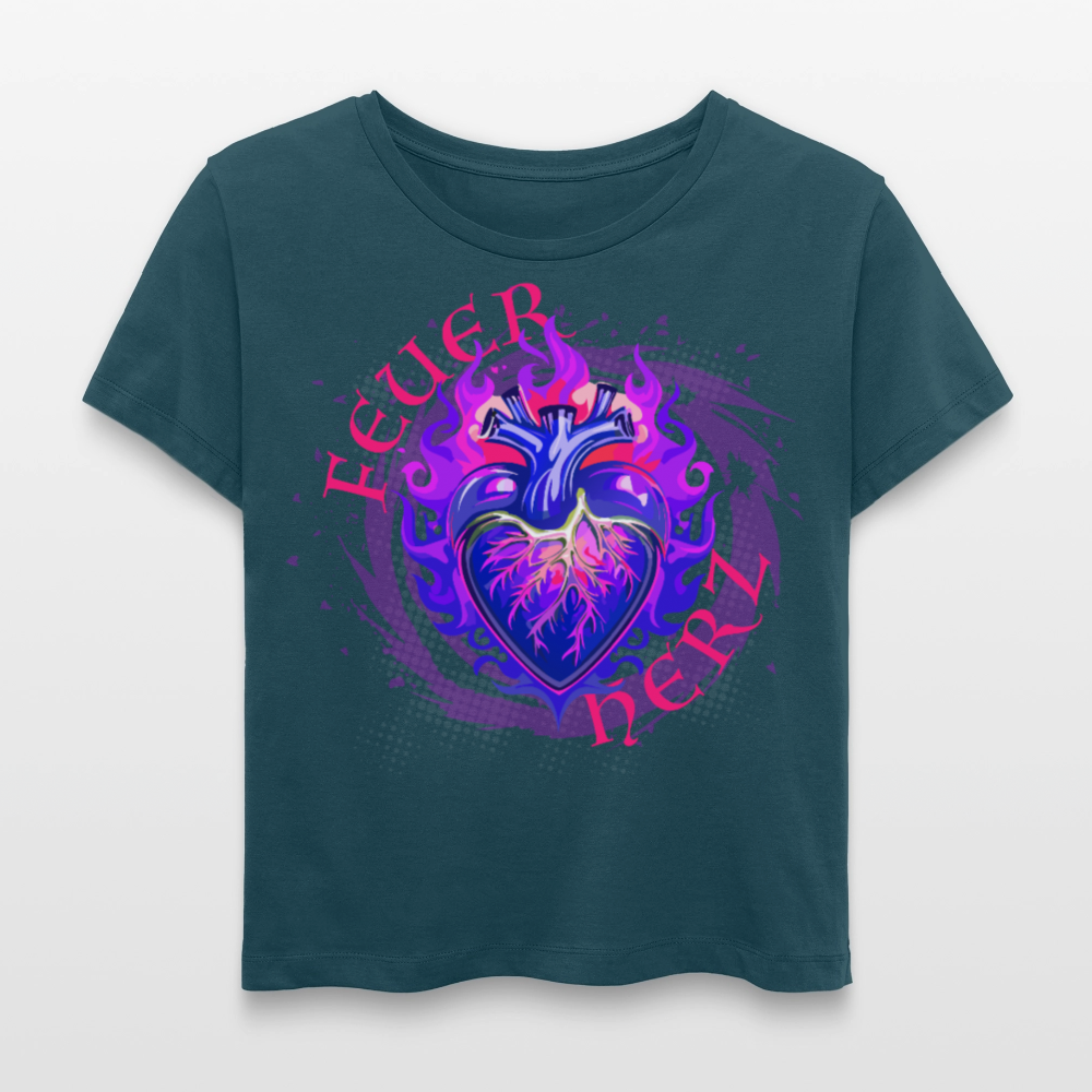 Frauen T-Shirt mit FEUERHERZ LILA PRINT - Dunkles Petrol
