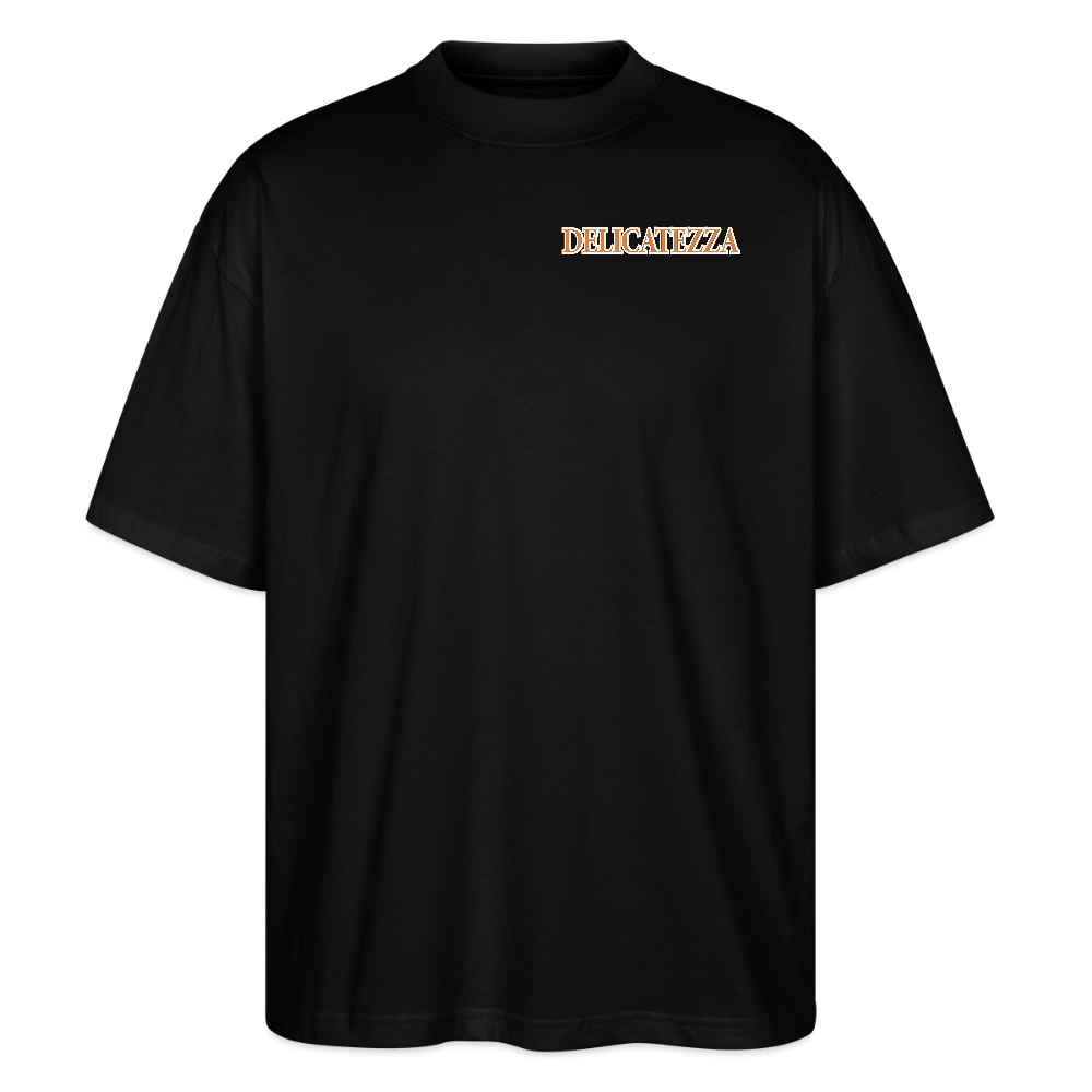 Oversized Unisex T-Shirt mit DELICATEZZA SARDINE PRINT Vorder- und Rückseite - Schwarz