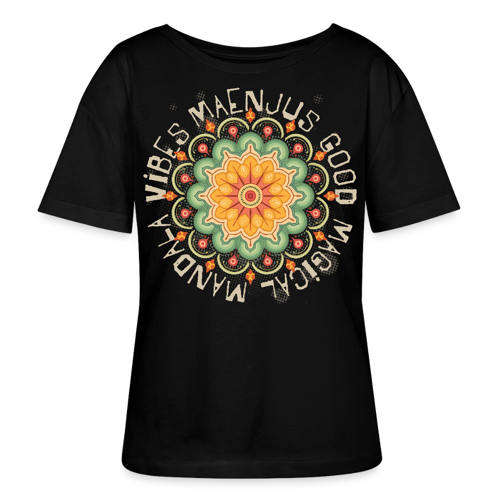 Rundhals Frauen Bio-T-Shirt mit Mandala Vibes PRINT - Schwarz