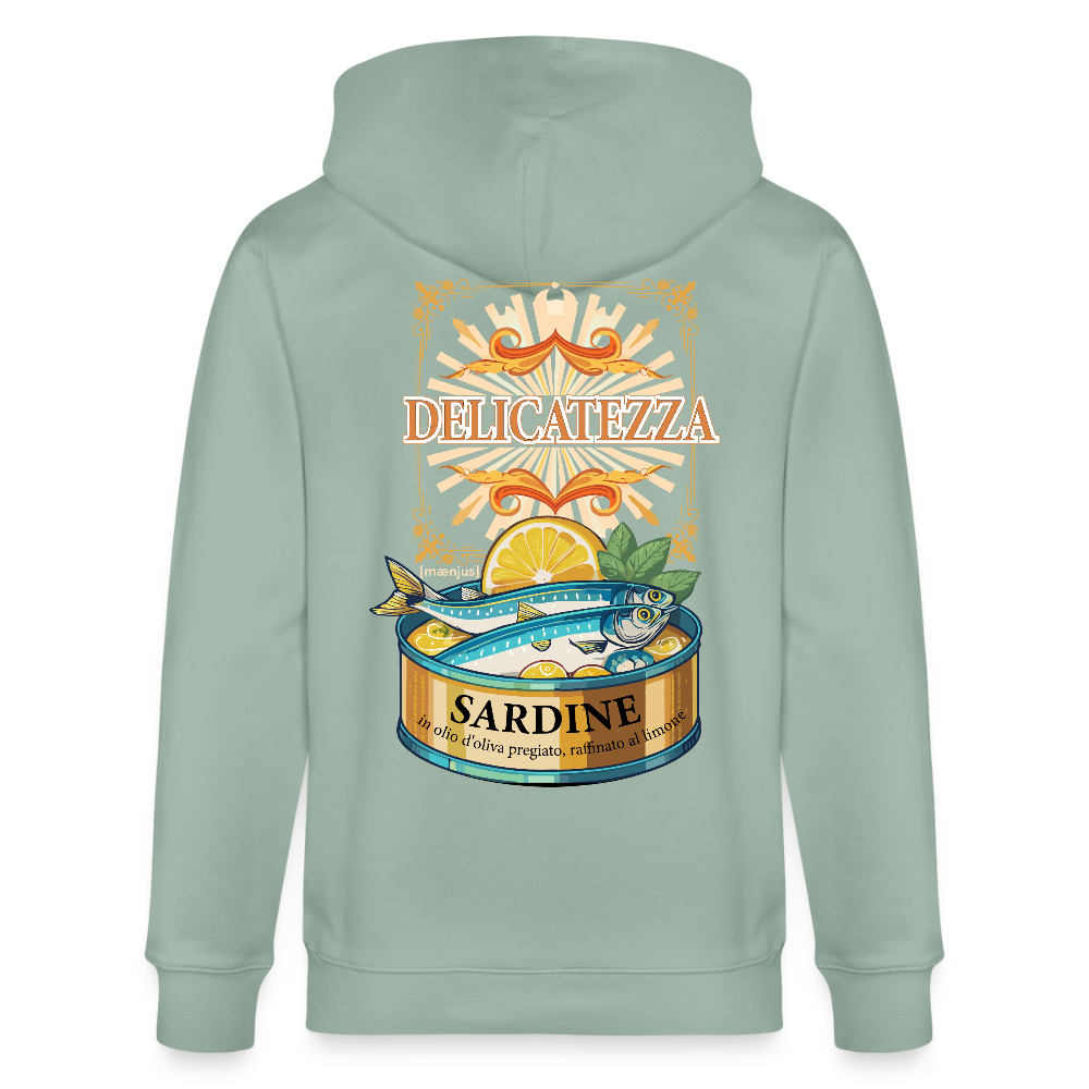 Unisex Bio-Kapuzenjacke mit DELICATEZZA PRINT Rückseite - Helles Graugrün