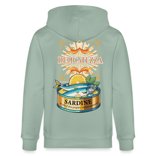 Unisex Bio-Kapuzenjacke mit DELICATEZZA PRINT Rückseite - Helles Graugrün