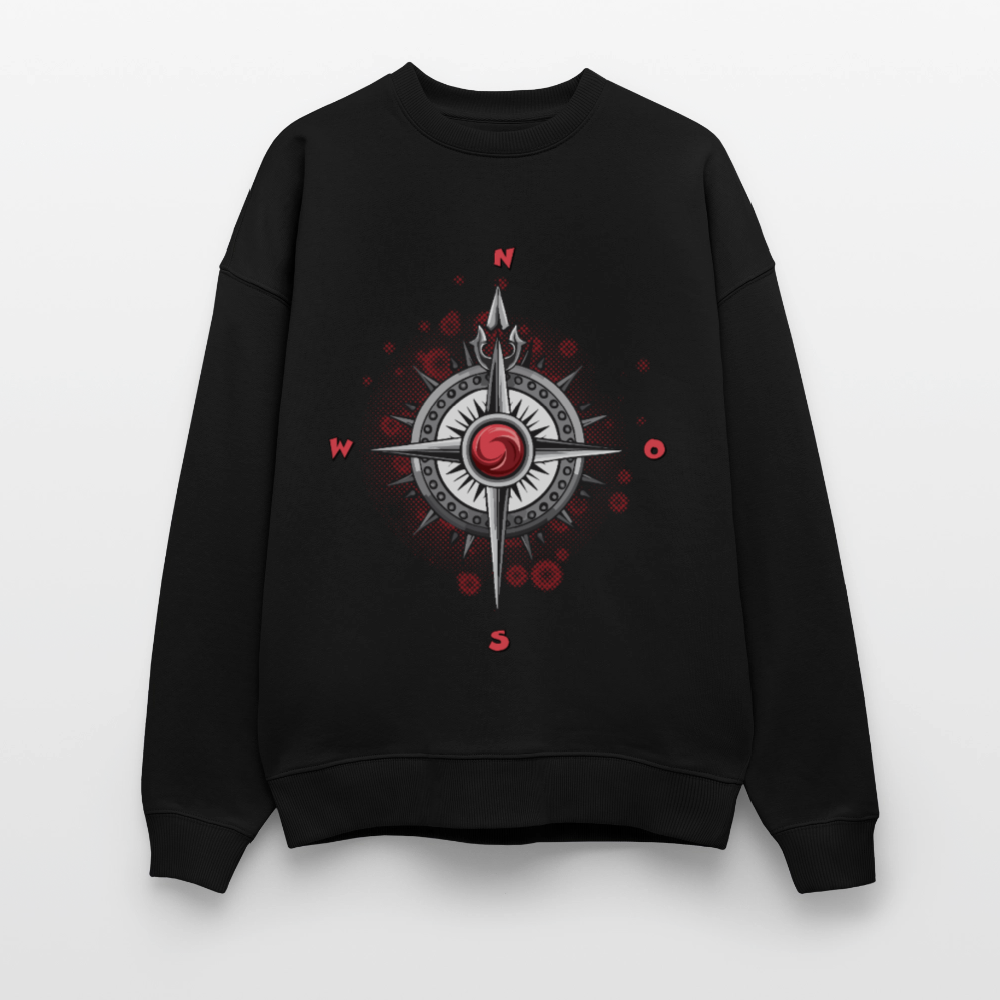 Unisex Oversize Pullover mit WINDROSE PRINT - Schwarz