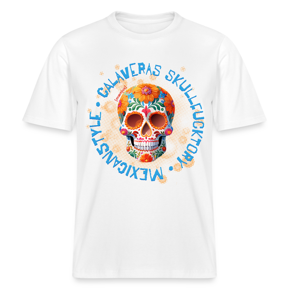 Relaxed Fit Unisex Bio-T-Shirt mit CALAVERAS MEXICANSTYLE PRINT Vorderseite - Weiß