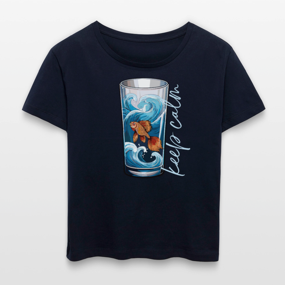 Relaxed Rundhals Frauen Bio-T-Shirt mit KEEP CALM PRINT - Navy
