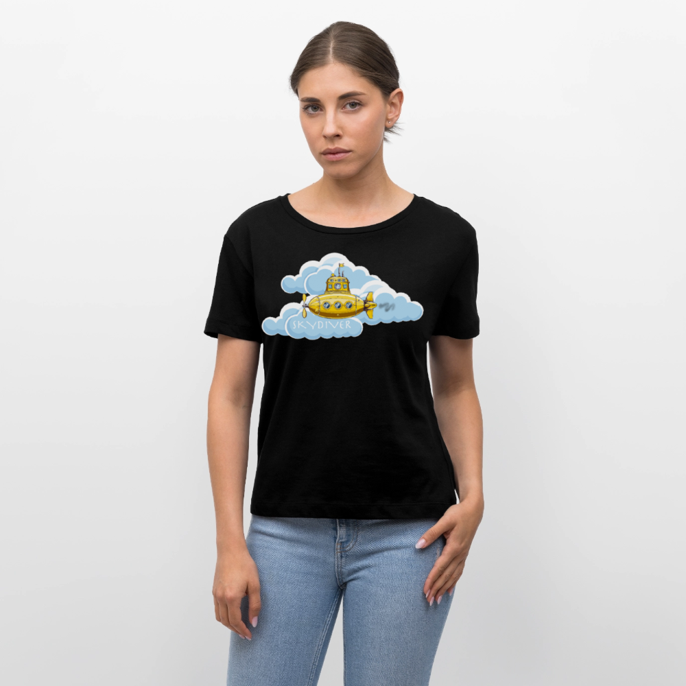 Relaxed Rundhals Frauen Bio-T-Shirt mit SKYDIVER SHIPYARD PRINT - Schwarz