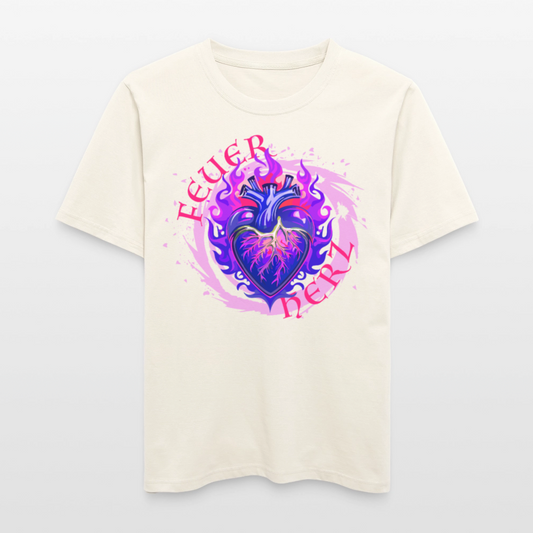 Unisex Bio-T-Shirt mit FEUERHERZ LILA PRINT - Naturweiß 