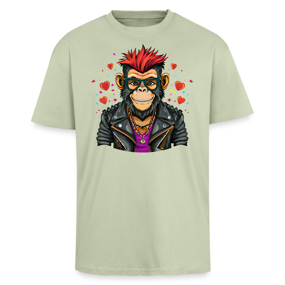 Heavy Oversize T-Shirt mit MONKEY IN LOVE PRINT - Leichtes Salbeigrün 