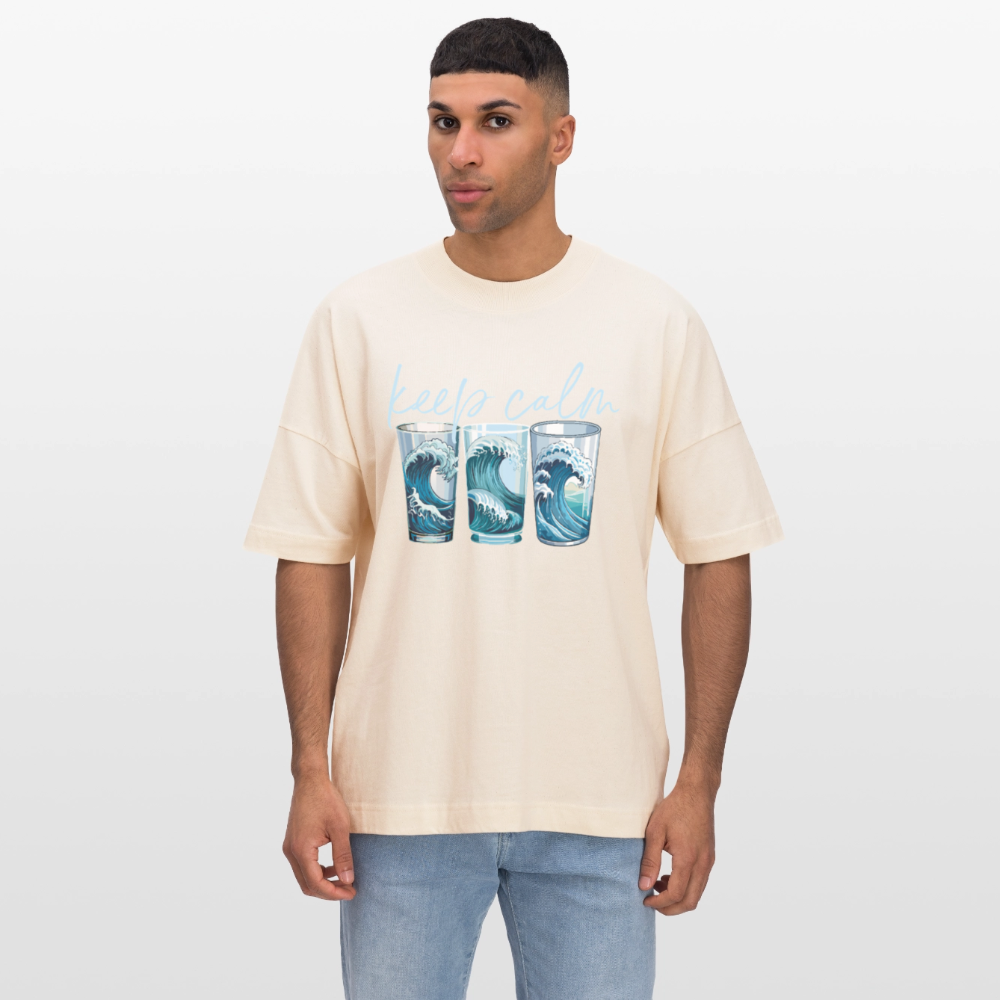 Oversized Unisex Bio T-Shirt mit KEEP CALM PRINT - Weißgrau