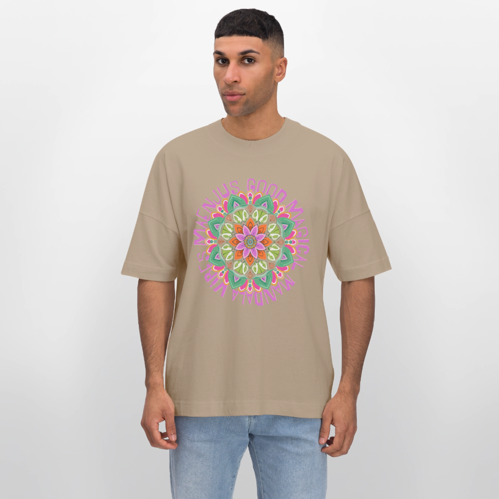 Oversized Unisex Bio T-Shirt mit MANDALA VIBES PRINT - Steingrau