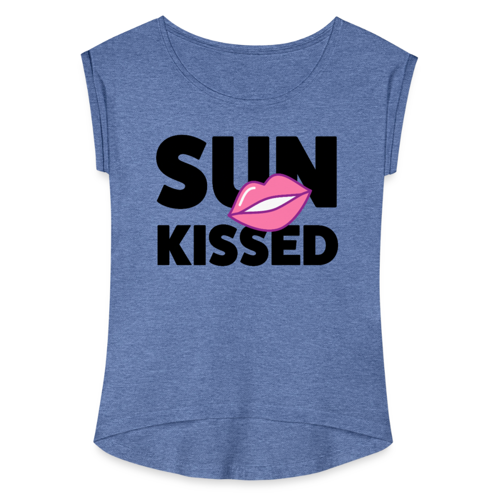 Frauen T-Shirt mit gerollten Ärmeln mit SUN KISSED PRINT - Denim meliert