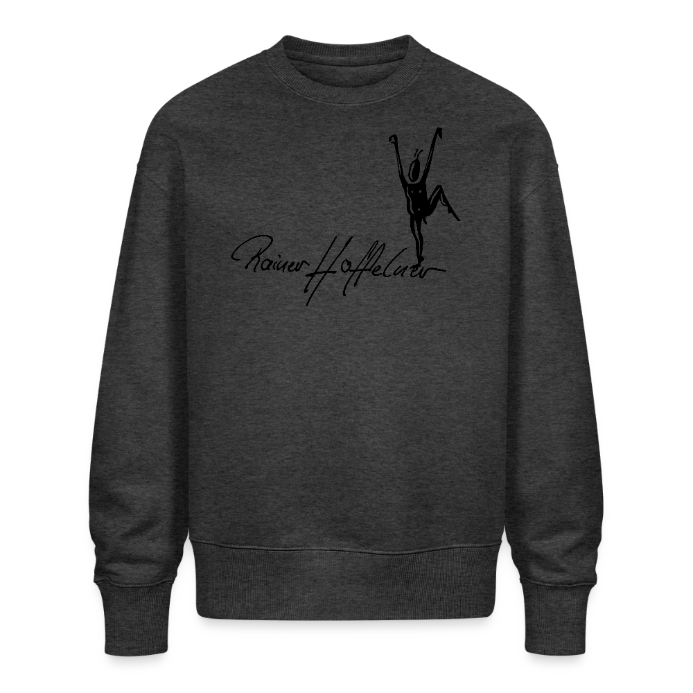 Unisex Oversize Bio Pullover mit TUSCHEMÄNNCHEN PRINT - Dunkelgrau meliert