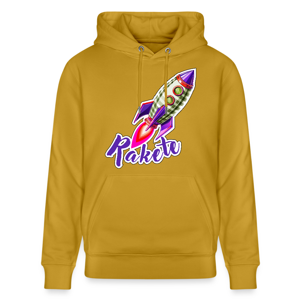 Unisex Hoodie mit RAKETE PRINT - Ocker