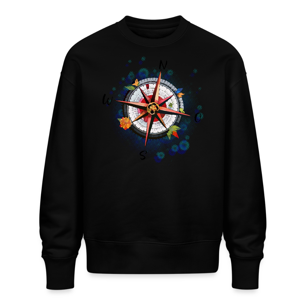 Unisex Oversize Pullover mit WINDROSE PRINT - Schwarz