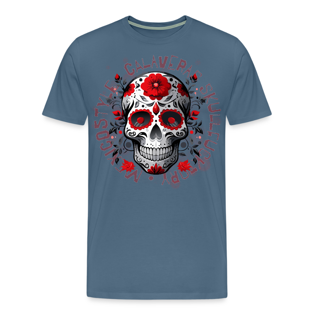 Männer Premium T-Shirt mit CALAVERAS SKULL PRINT - Blaugrau