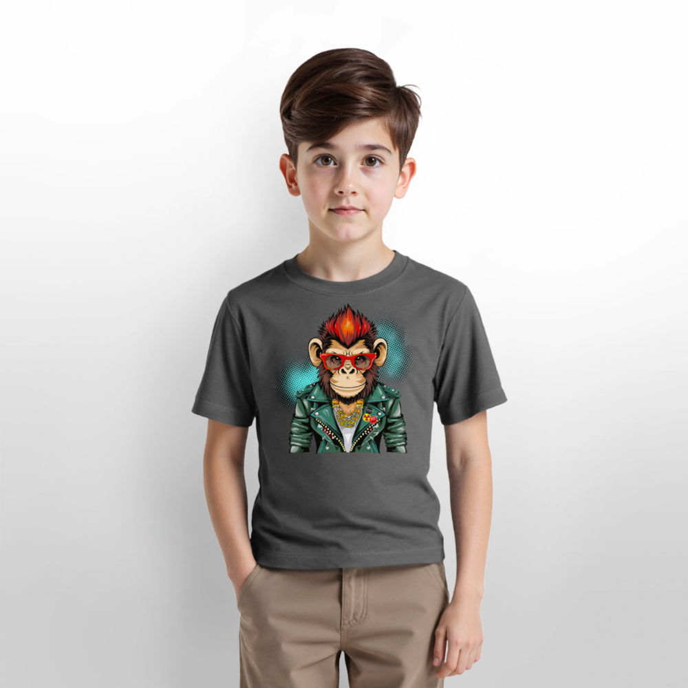 MNJS KIDS Bio T-Shirt mit MONKEY PRINT - Anthrazit