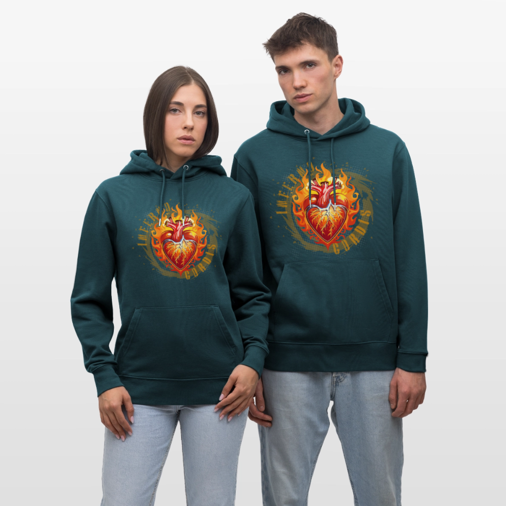 Unisex Bio-Hoodie mit FEUERHERZ PRINT - Dunkles Petrol