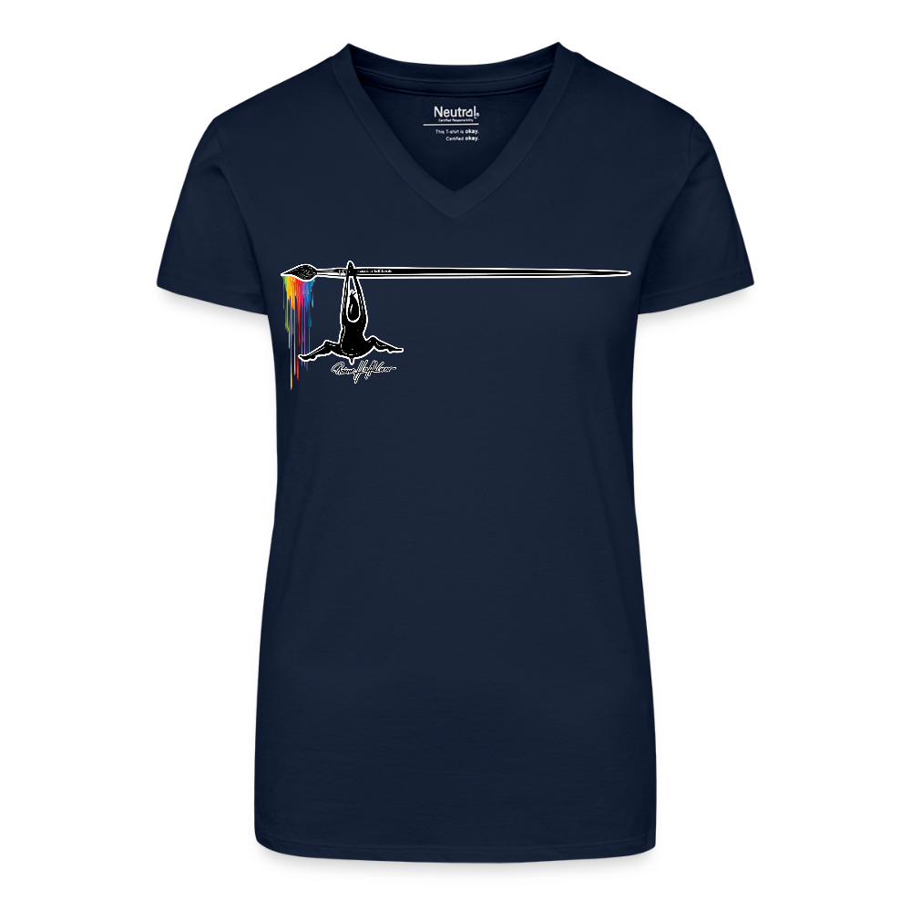 Bio Frauen T-Shirt mit V-Ausschnitt und MÄNNLE PRINT - Dunkelblau