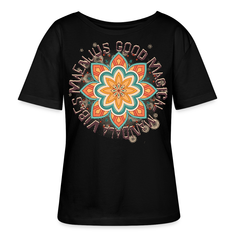 Rundhals Frauen Bio-T-Shirt mit Mandala Vibes PRINT - Schwarz