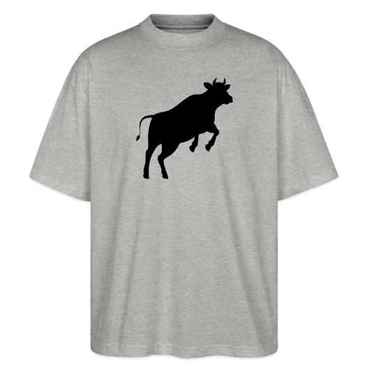 Oversized Unisex T-Shirt mit JUMPING COW PRINT - Grau meliert