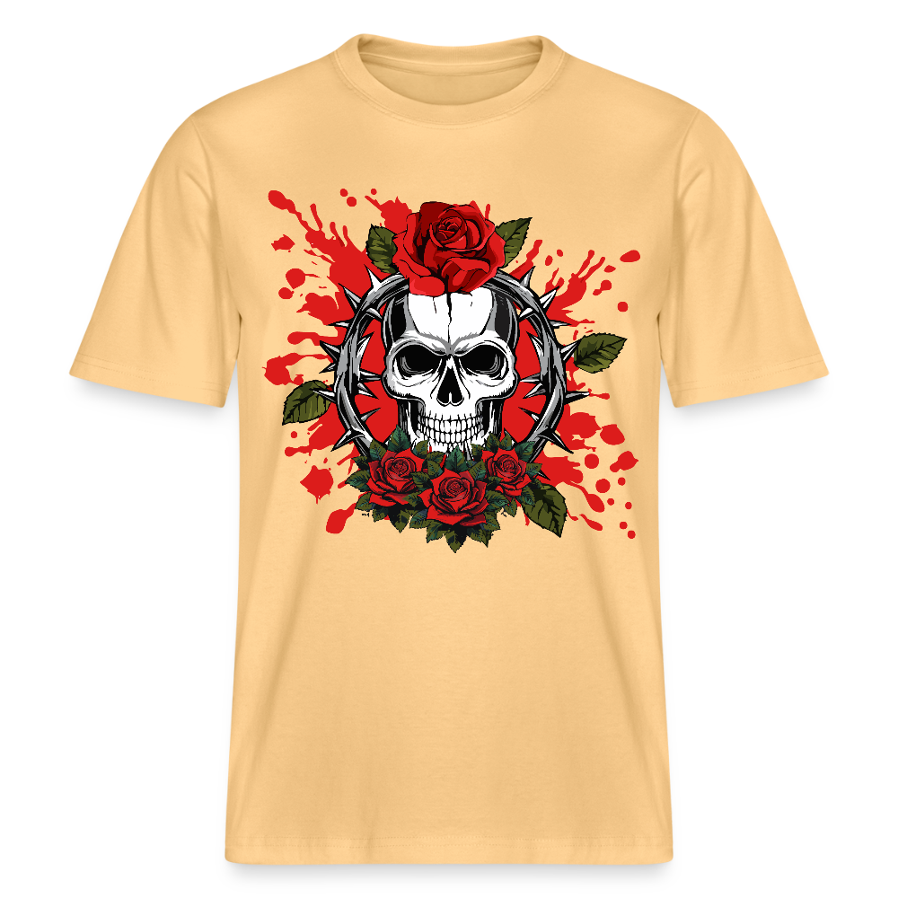 Relaxed Fit Unisex Bio-T-Shirt mit  ROSEN SKULL PRINT Vorderseite - Hellgelb