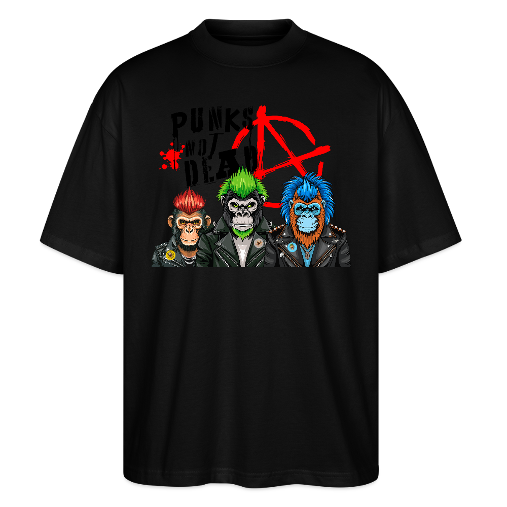 Oversized Unisex T-Shirt mit PUNKS NOT DEAD PRINT - Schwarz