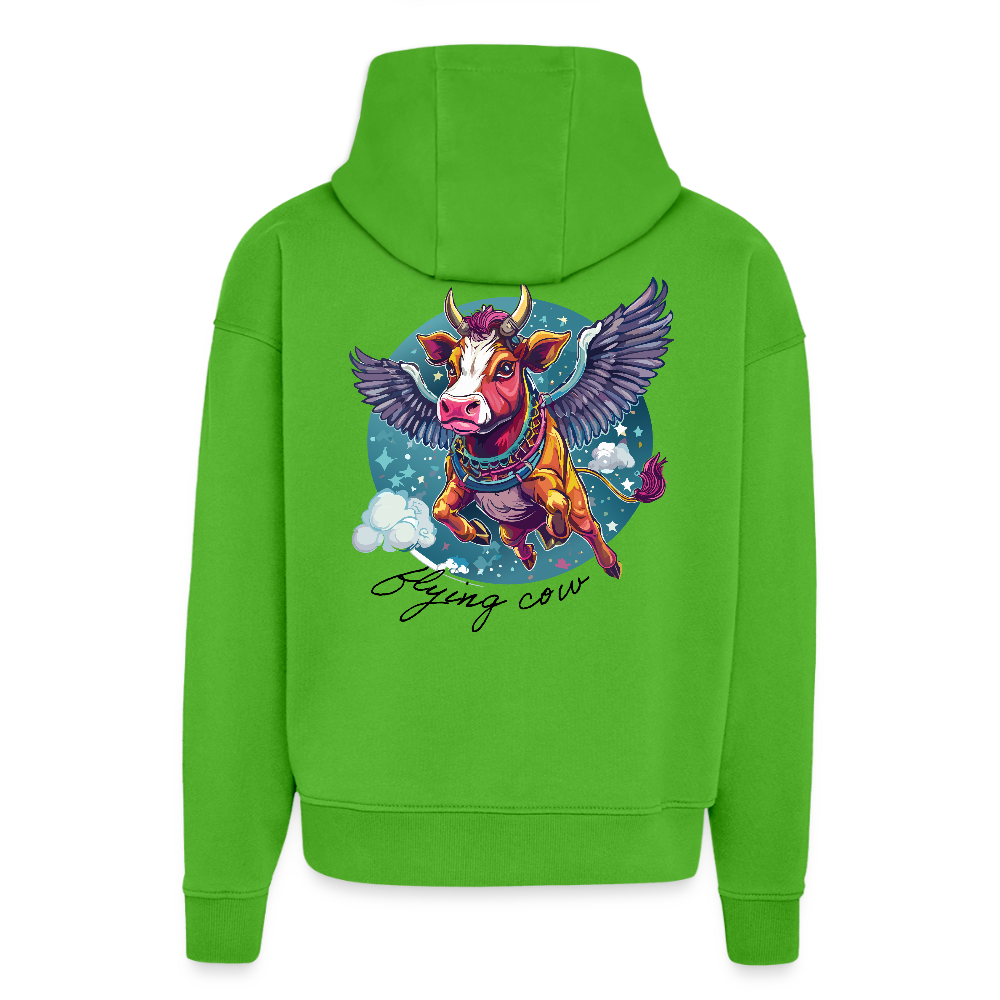 Heavyweight Oversized Organic Hoodie mit FLYING COW PRINT - Apple Neon