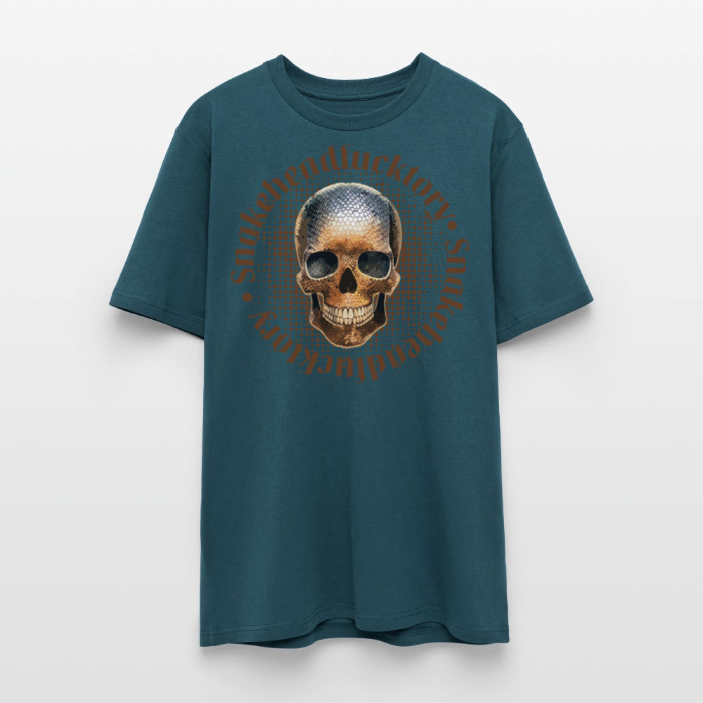 Unisex Bio-T-Shirt mit SNAKEHEAD SKULL PRINT Vorderseite - Dunkles Petrol