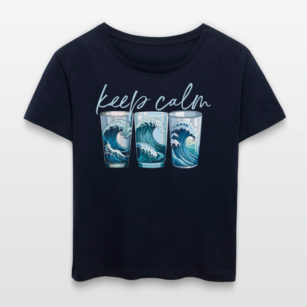 Relaxed Rundhals Frauen Bio-T-Shirt mit KEEP CALM PRINT - Navy