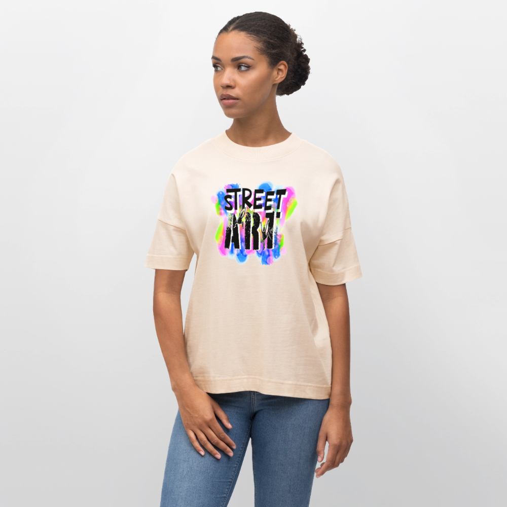 Oversized Unisex Bio T-Shirt mit STREET ART PRINT - Weißgrau