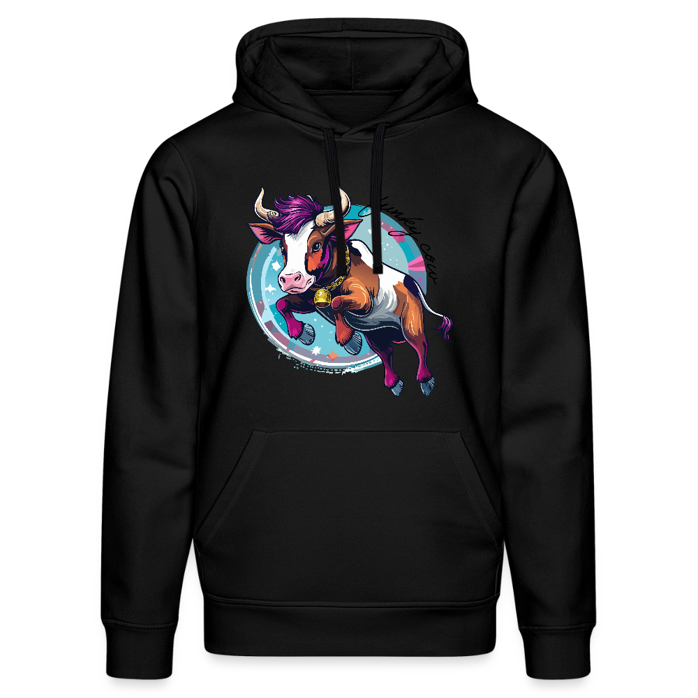 Unisex Bio-Hoodie mit FUNKY COW PRINT Vorderseite - Schwarz
