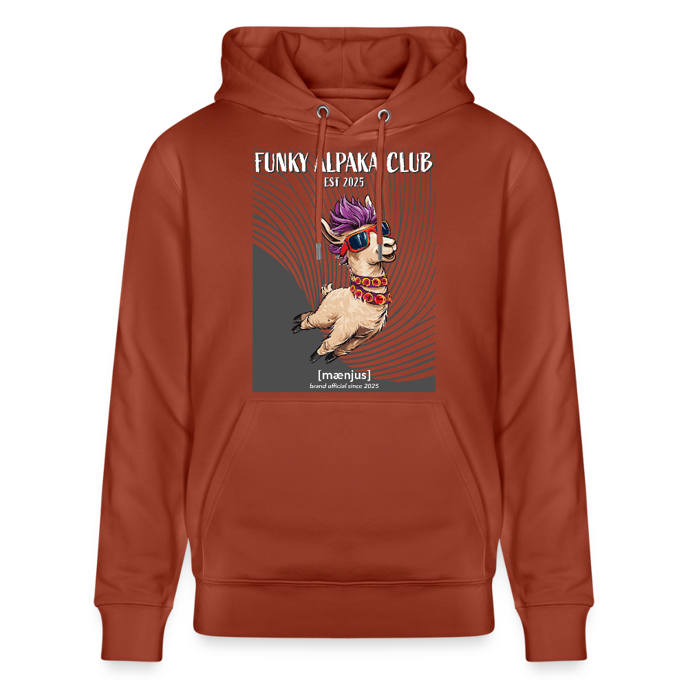 Unisex Bio-Hoodie mit FUNKY ALPAKA CLUB PRINT Vorderseite - Terrakotta