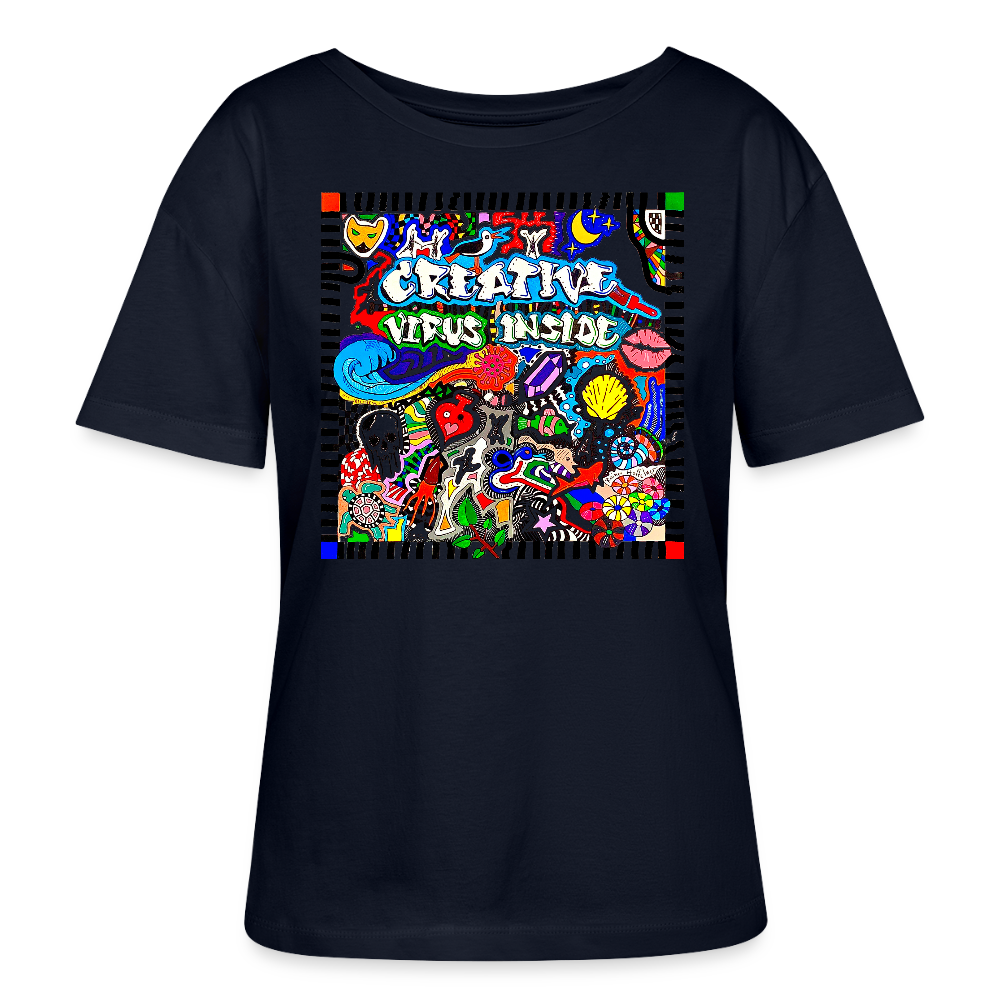 Relaxed Rundhals Frauen Bio-T-Shirt mit CREATIVE VIRUS INSIDE PRINT - Navy