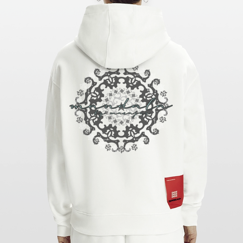 Heavyweight Oversized Organic Hoodie Made in EU mit Mandala Vibes Print - OFF WHITE