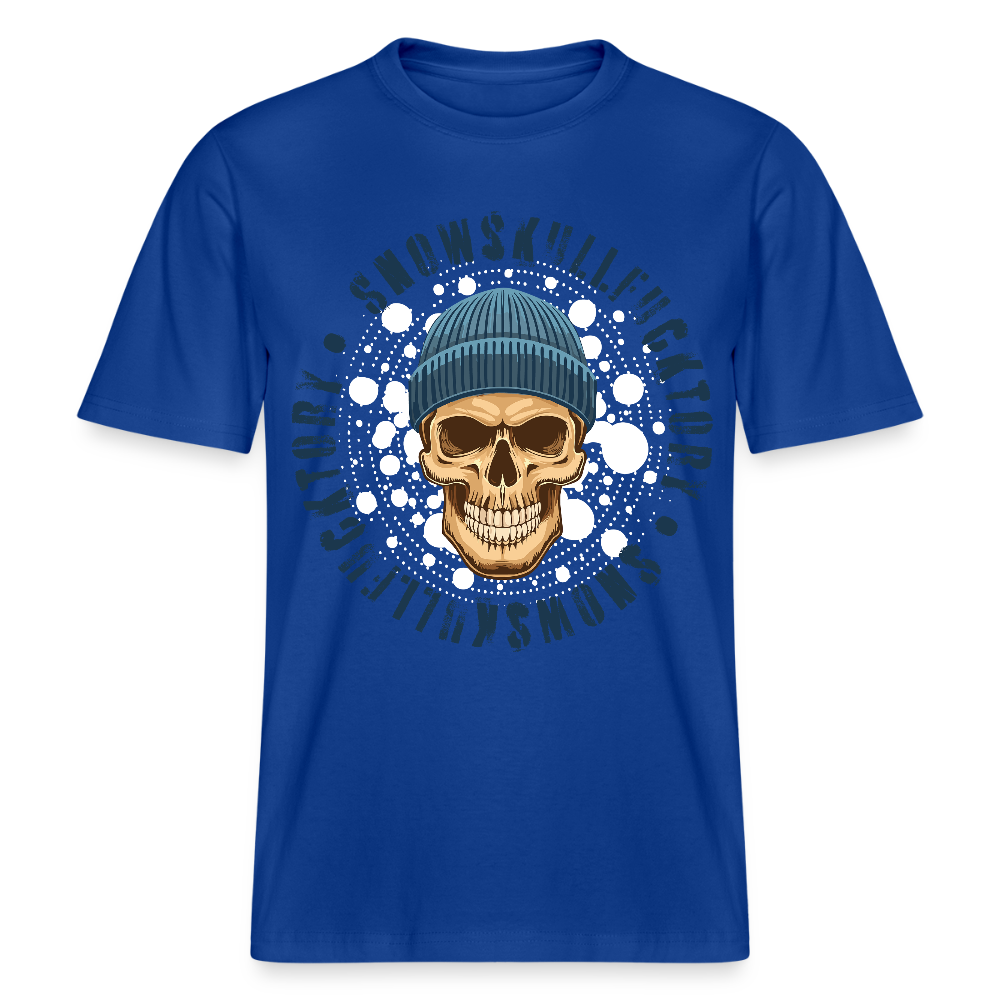 Relaxed Fit Unisex Bio-T-Shirt mit SNOWSKULL FUCKTORY PRINT Vorderseite - Dunkelblau
