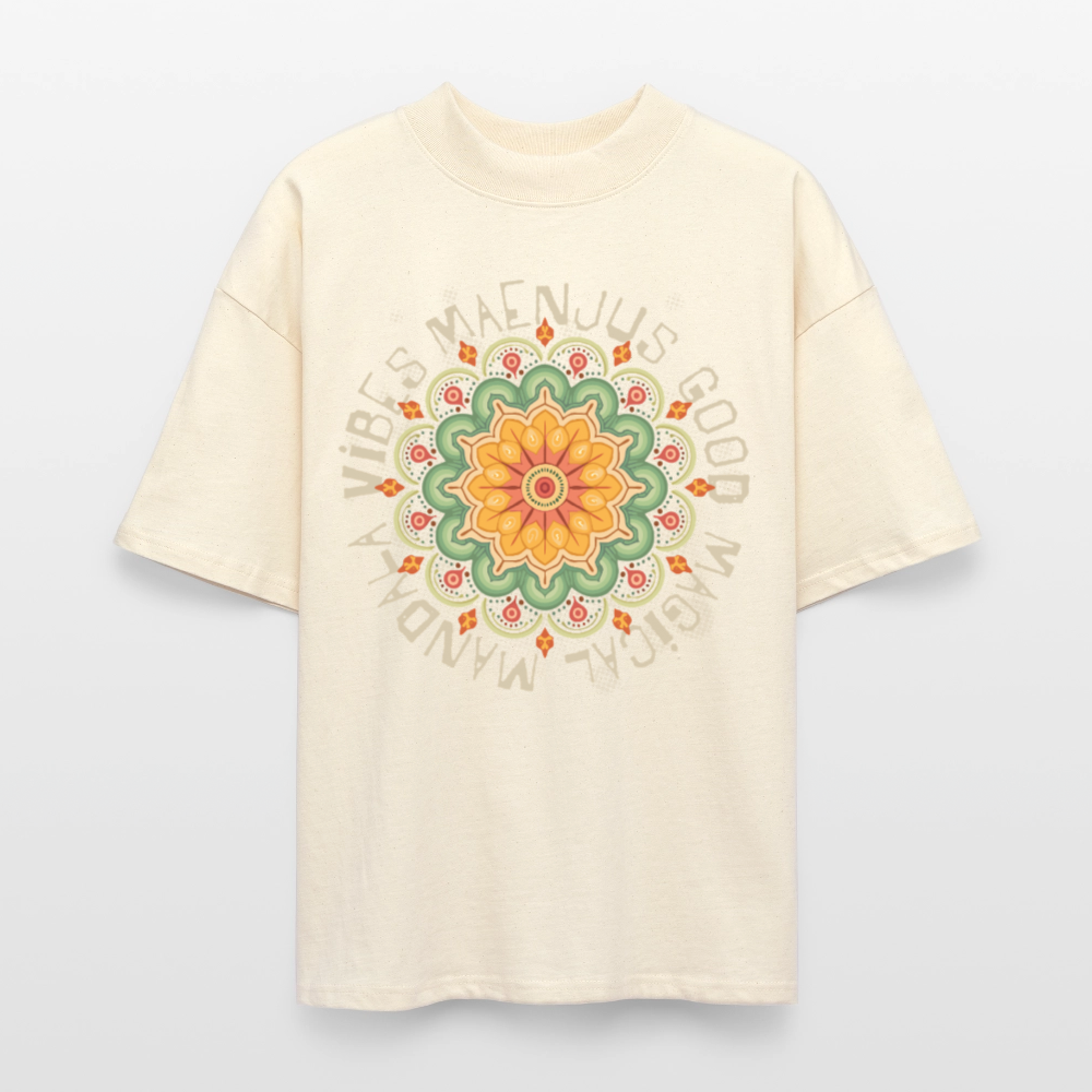 Oversized Unisex Bio T-Shirt mit MANDALA VIBES PRINT - Weißgrau
