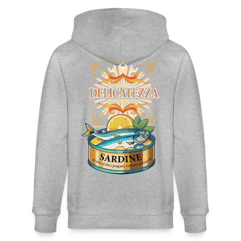 Unisex Bio-Kapuzenjacke mit DELICATEZZA PRINT Rückseite - Grau meliert