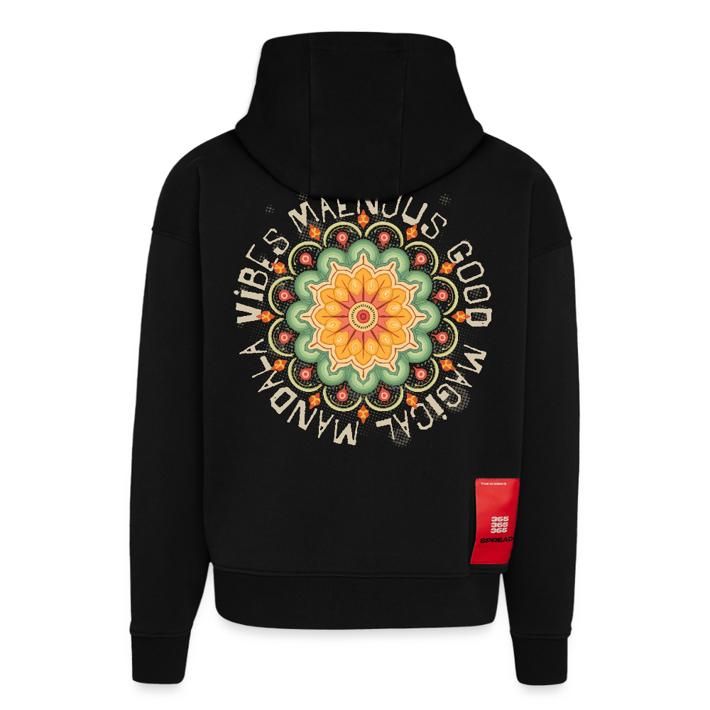 Heavyweight Oversized Organic Hoodie Made in EU mit Mandala Vibes Print - SOLID BLACK