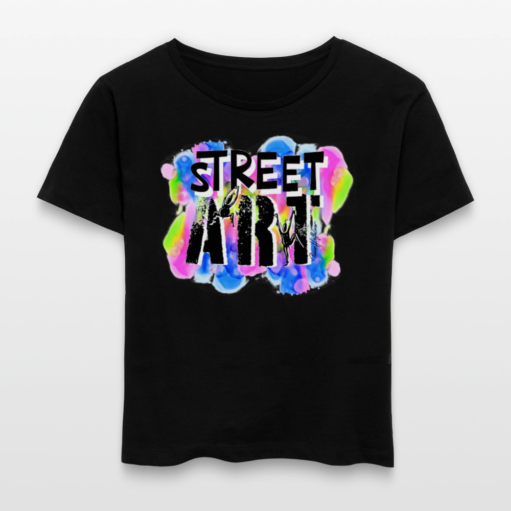 Relaxed Rundhals Frauen Bio-T-Shirt mit STREET ART PRINT - Schwarz