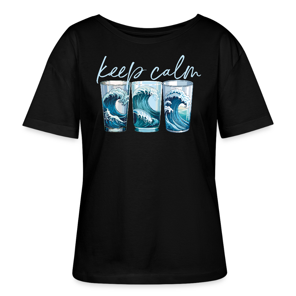 Relaxed Rundhals Frauen Bio-T-Shirt mit KEEP CALM PRINT - Schwarz