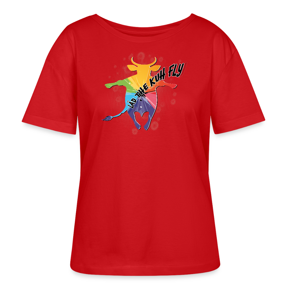 Frauen T-Shirt mit LÄD THE KUH FLY PRINT - Rot