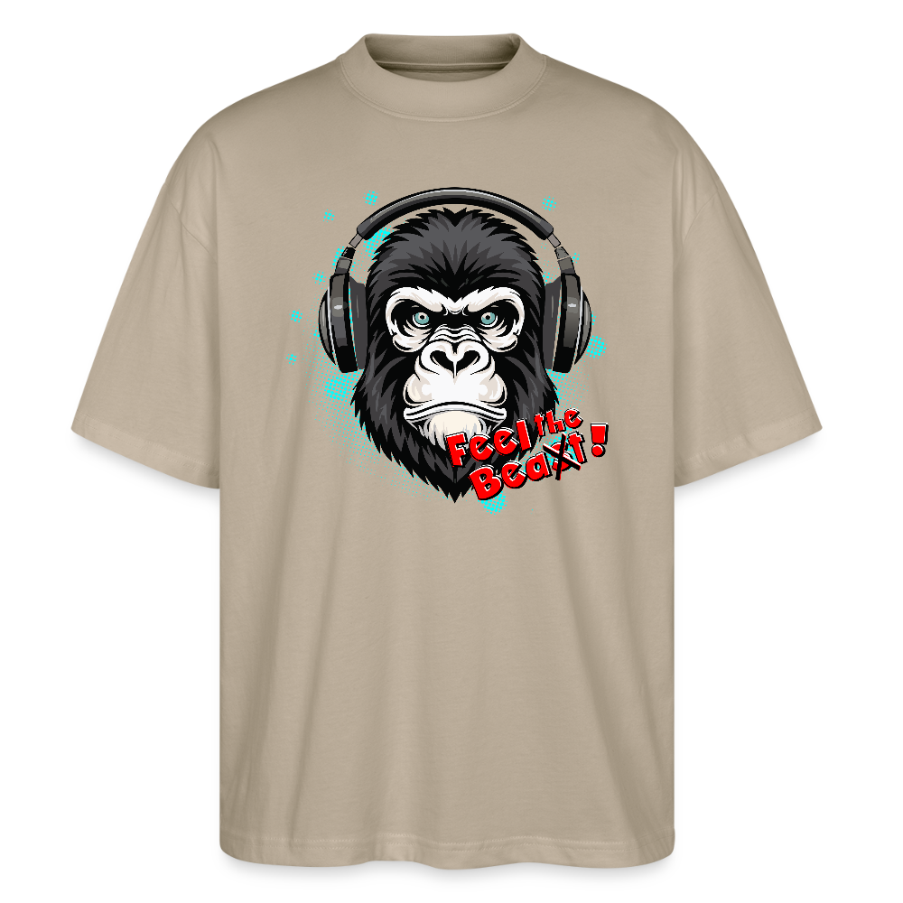 Oversized Unisex T-Shirt mit FEEL THE BEA(S)T PRINT - Steingrau