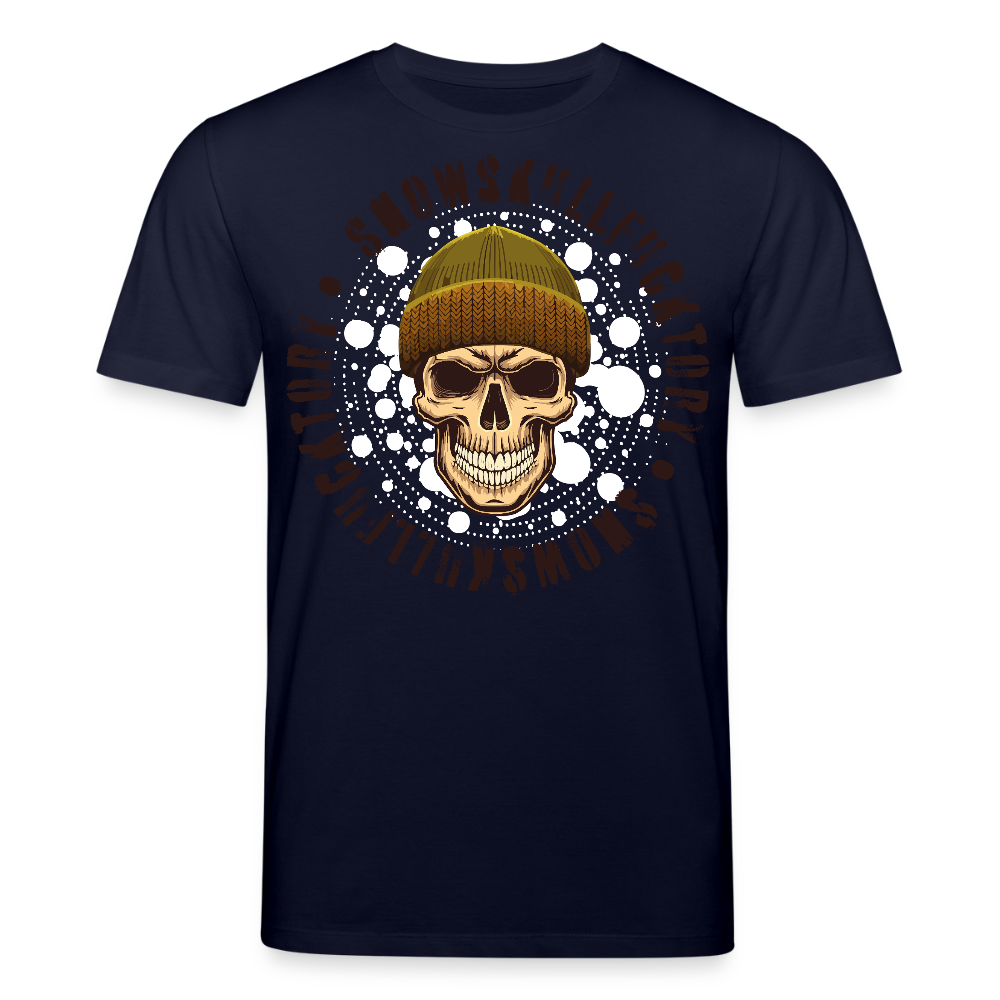 Unisex Bio-T-Shirt mit SNOWSKULL FUCKTORY PRINT Vorderseite - Navy