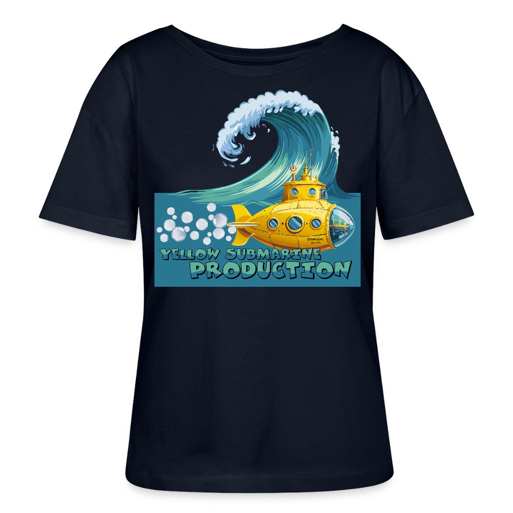 Relaxed Rundhals Frauen Bio-T-Shirt mit YELLOW SUBMARINE PRODUCTION PRINT - Navy